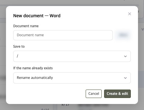 New document dialog