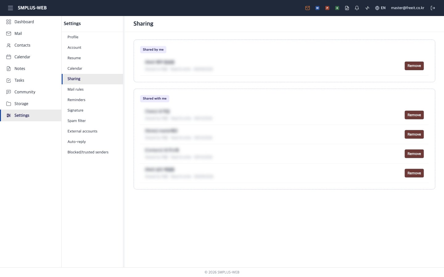 Sharing settings